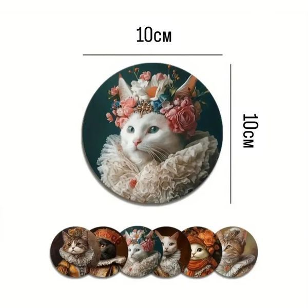 Підставки під чашки (дерево) "Королівські коти" 6шт KIT-002 фото