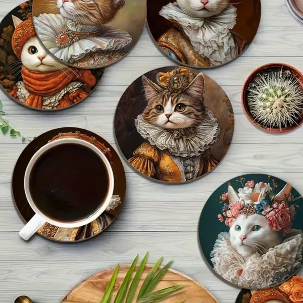 Підставки під чашки (дерево) "Королівські коти" 6шт KIT-002 фото