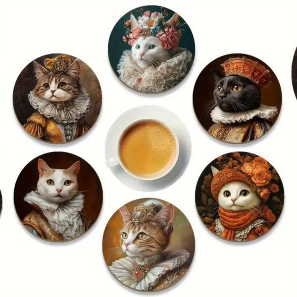 Підставки під чашки (дерево) "Королівські коти" 6шт KIT-002 фото